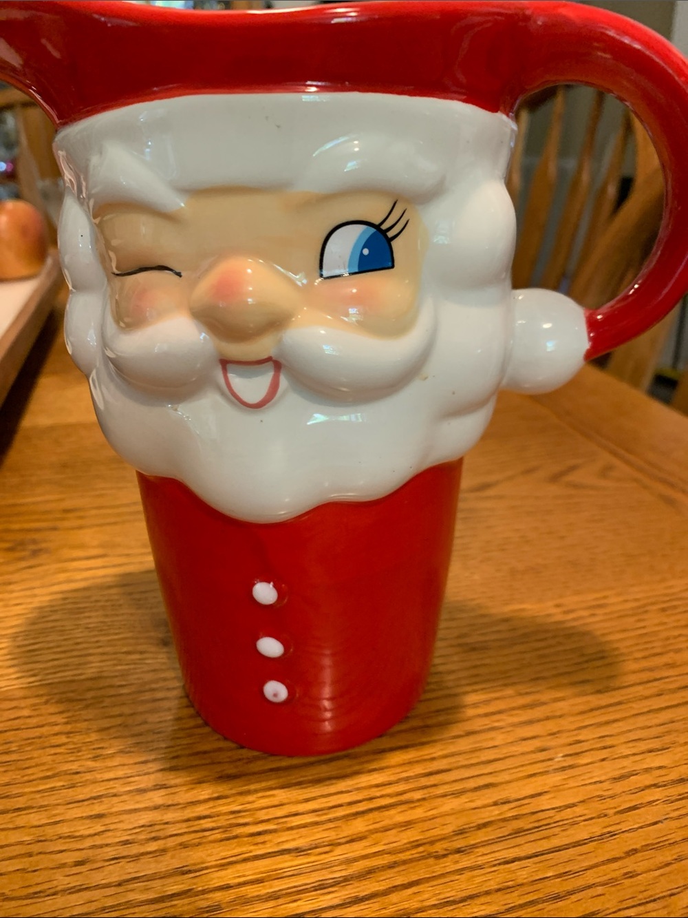 Vintage Festive Red Santa Ceramic Mug - Holiday pitcher. Holds 1 quart